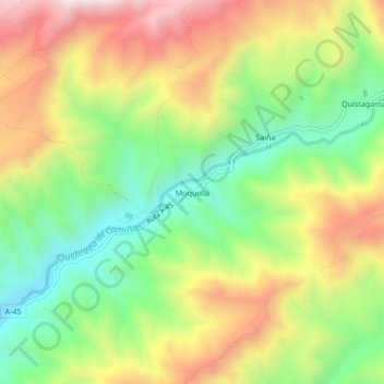 Mapa topográfico Moquella, altitud, relieve