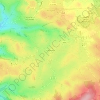 Mapa topográfico Froidefontaine, altitud, relieve