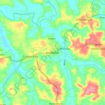 Mapa topográfico Kottakkal, altitud, relieve
