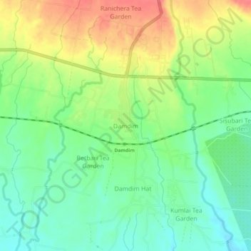 Mapa topográfico Damdim, altitud, relieve