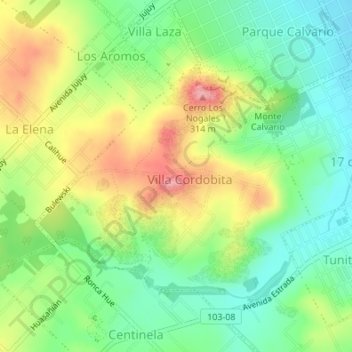 Mapa topográfico Cerro Granito, altitud, relieve