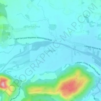 Mapa topográfico Lubigan, altitud, relieve