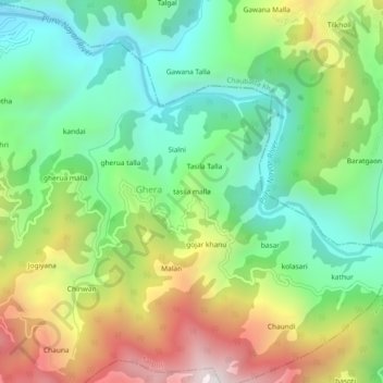 Mapa topográfico tasila malla, altitud, relieve