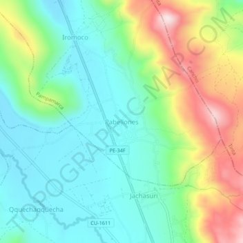 Mapa topográfico Pabellones, altitud, relieve
