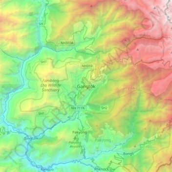 Mapa topográfico Gangtok, altitud, relieve