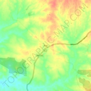 Mapa topográfico Pali, altitud, relieve