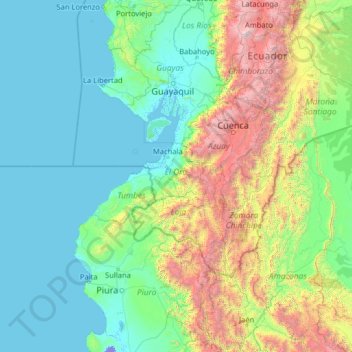 Mapa topográfico El Oro, altitud, relieve