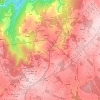 Mapa topográfico O Canedo, altitud, relieve