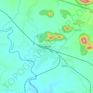 Mapa topográfico Gomoh, altitud, relieve