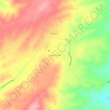 Mapa topográfico Toyei, altitud, relieve