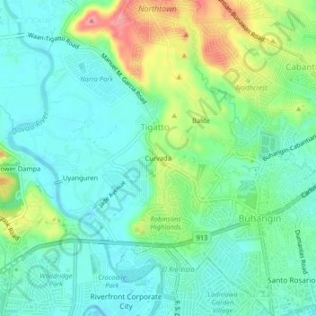 Mapa topográfico Curvada, altitud, relieve