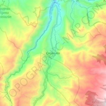 Mapa topográfico Coconuco, altitud, relieve