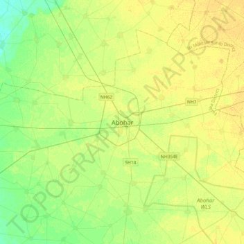 Mapa topográfico Abohar, altitud, relieve