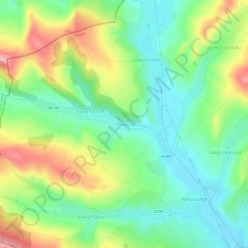 Mapa topográfico Poduri, altitud, relieve