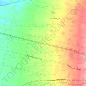 Mapa topográfico Balindog, altitud, relieve