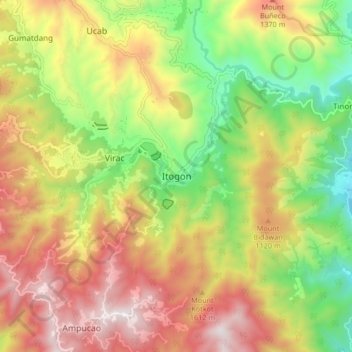 Mapa topográfico Itogon, altitud, relieve