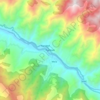 Mapa topográfico Ramban, altitud, relieve