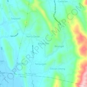 Mapa topográfico Narra Este, altitud, relieve