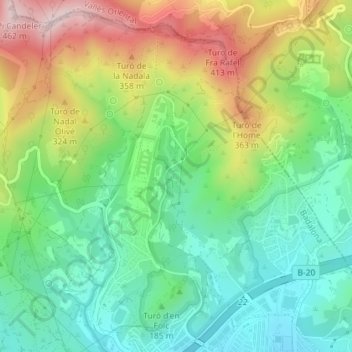 Mapa topográfico La Font del Pop, altitud, relieve