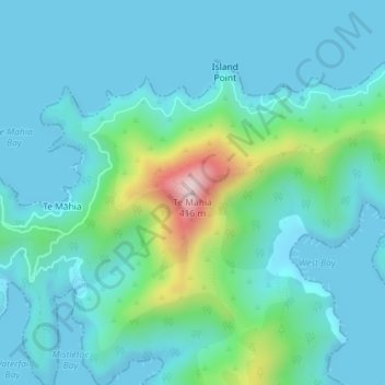 Mapa topográfico Te Mahia, altitud, relieve
