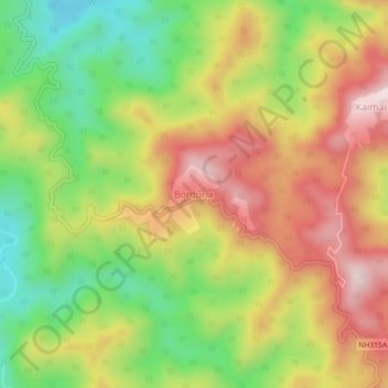 Mapa topográfico Borduria, altitud, relieve