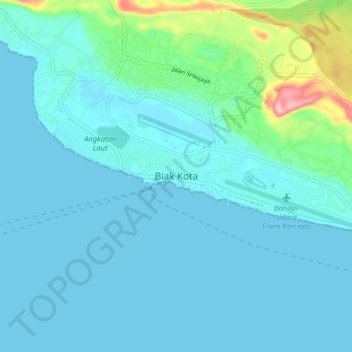 Mapa topográfico Biak Kota, altitud, relieve