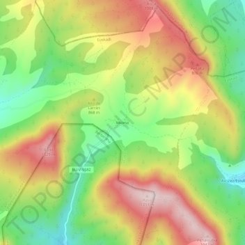 Mapa topográfico Mioma, altitud, relieve