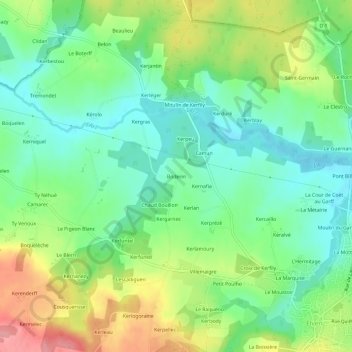 Mapa topográfico Boderin, altitud, relieve