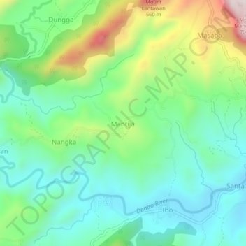 Mapa topográfico Mantija, altitud, relieve