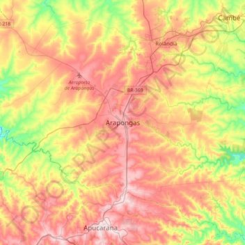 Mapa topográfico Arapongas, altitud, relieve