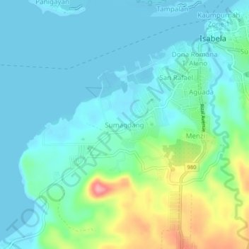 Mapa topográfico Sumagdang, altitud, relieve