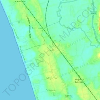 Mapa topográfico Utorda, altitud, relieve
