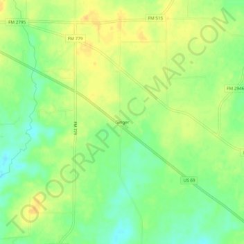 Mapa topográfico Ginger, altitud, relieve
