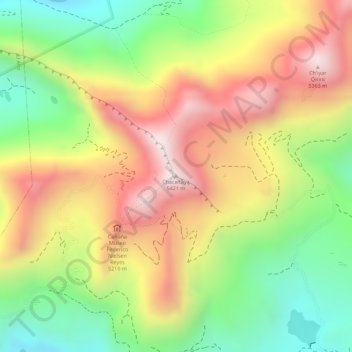 Mapa topográfico Chacaltaya, altitud, relieve