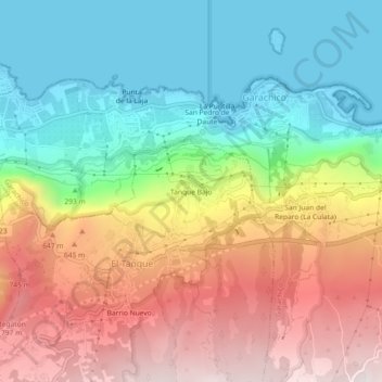 Mapa topográfico Tanque Bajo, altitud, relieve