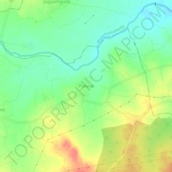 Mapa topográfico Ponnal, altitud, relieve