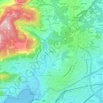 Mapa topográfico Pazos, altitud, relieve