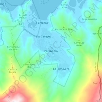 Mapa topográfico Patanemo, altitud, relieve