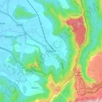 Mapa topográfico Khopoli, altitud, relieve