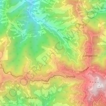 Mapa topográfico Kaithu, altitud, relieve