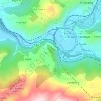 Mapa topográfico Pico Cueto, altitud, relieve