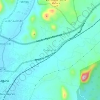 Mapa topográfico Vaderahalli, altitud, relieve