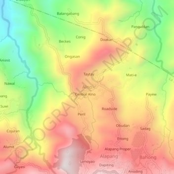 Mapa topográfico Alno, altitud, relieve
