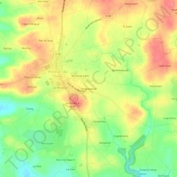 Mapa topográfico Kerguinaouic, altitud, relieve