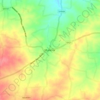 Mapa topográfico Mulanur, altitud, relieve