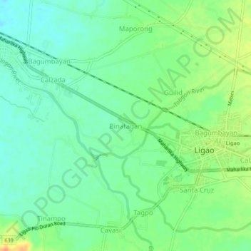 Mapa topográfico Binatagan, altitud, relieve