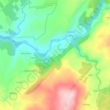 Mapa topográfico Ramil, altitud, relieve
