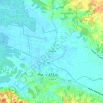 Mapa topográfico Richeval, altitud, relieve