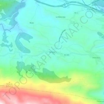 Mapa topográfico Noriega, altitud, relieve