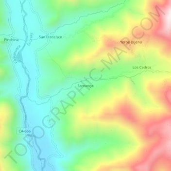Mapa topográfico Samanga, altitud, relieve